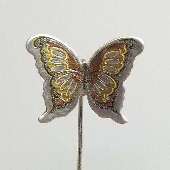 Vintage Reed & Barton Damascene Butterfly Stick Pin, Silver Tone Mixed Metal - Picture 1 of 9